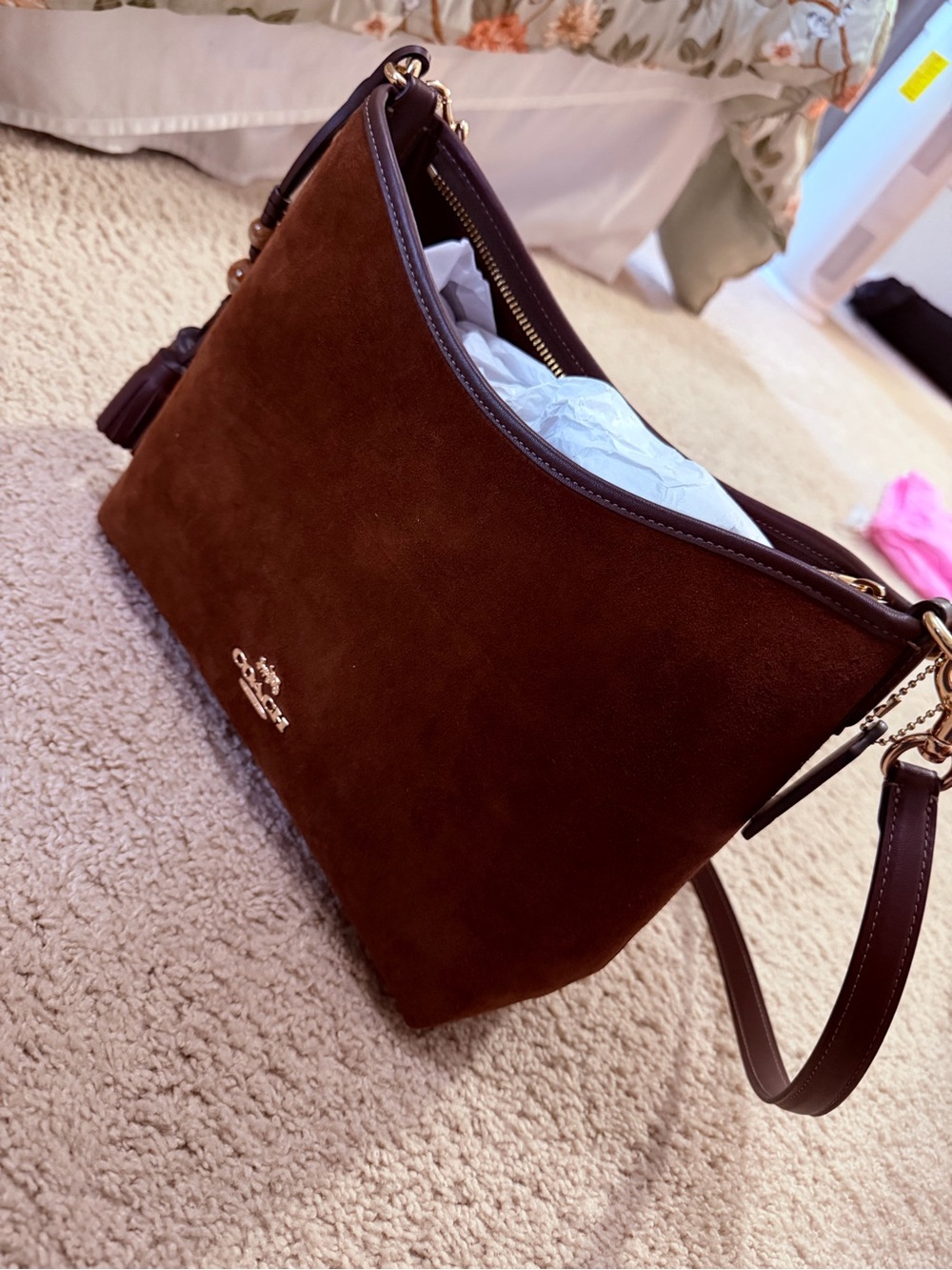 Coach Laurel Brown Suede crossbody Bag with Tassel Charm - new w/o never worn - Picture 2 of 8